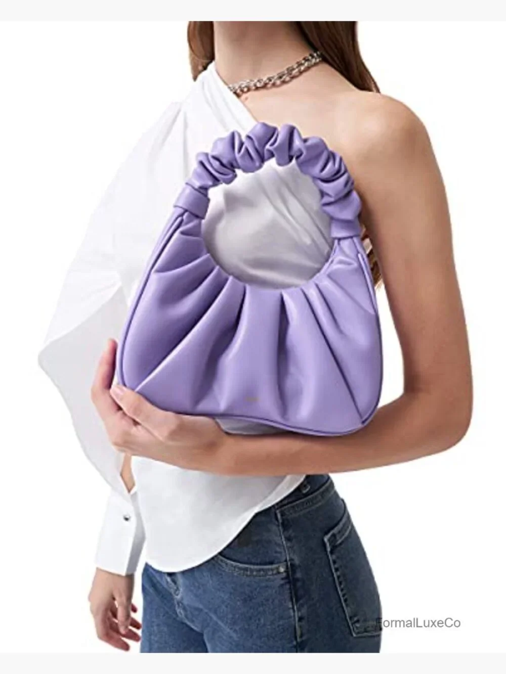 Vegan Leather Ruched Hobo Handbag with Magnet Closure